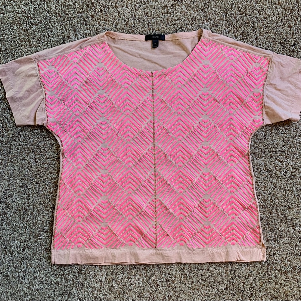 J Crew Pink Embroidered Tee size M